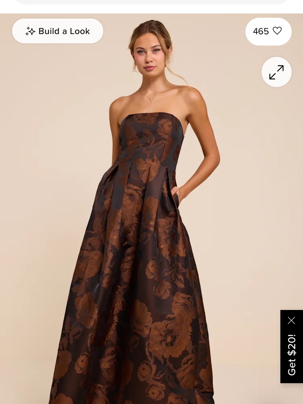 Lulu's Strapless Floral Jacquard Gown in Chocolate Brown